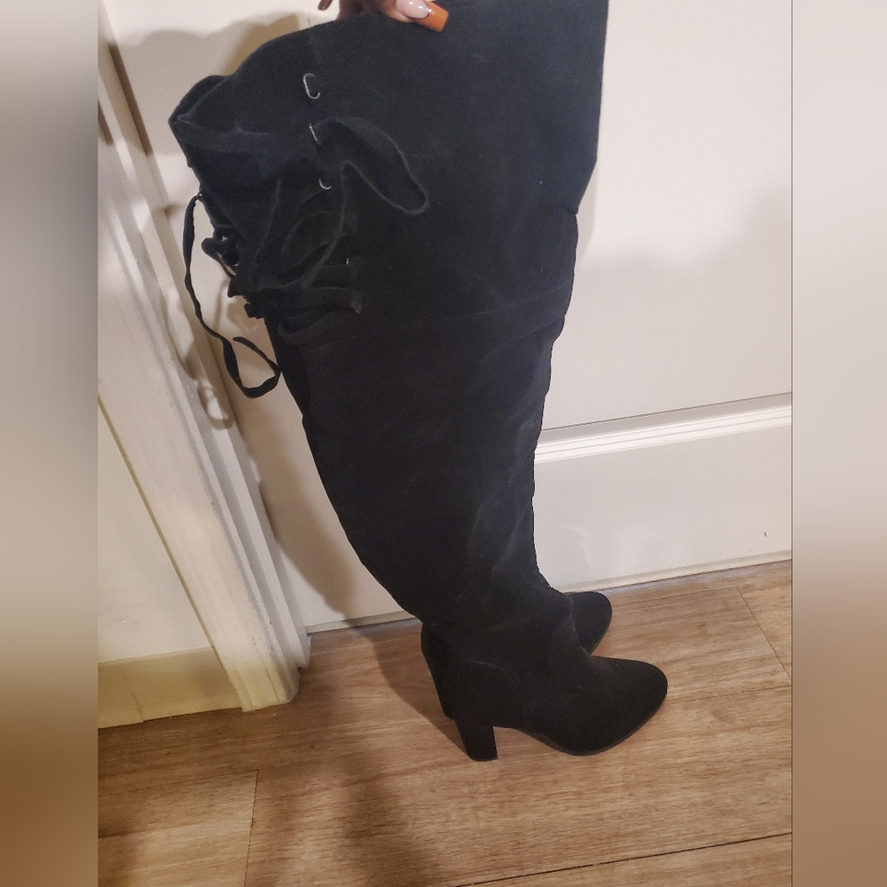 Velvet Black Thigh High Boots